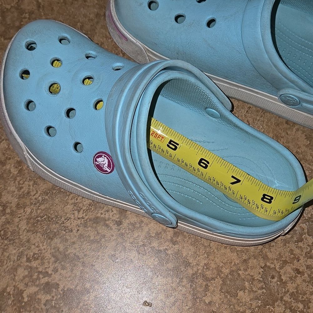 Crocs Light Blue Clogs Pink Accents 1 Watermelon crock charm included Kids Child - Picture 14 of 16